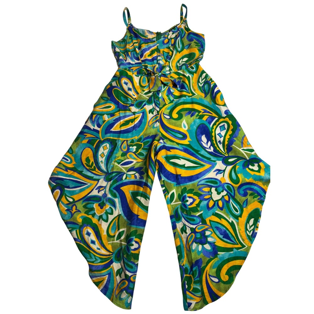 Sam and Jess Jumpsuit Women's Green New Paisley Wide Leg Petite Small PS